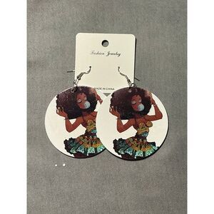 Large African American Women Wood Earrings‎